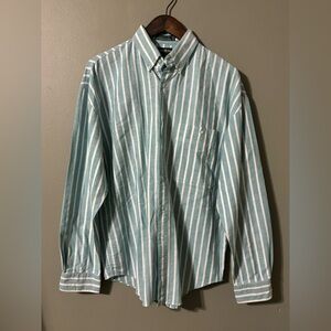 100% Cotton  Men's Striped Button-Down Shirt - Teal and White